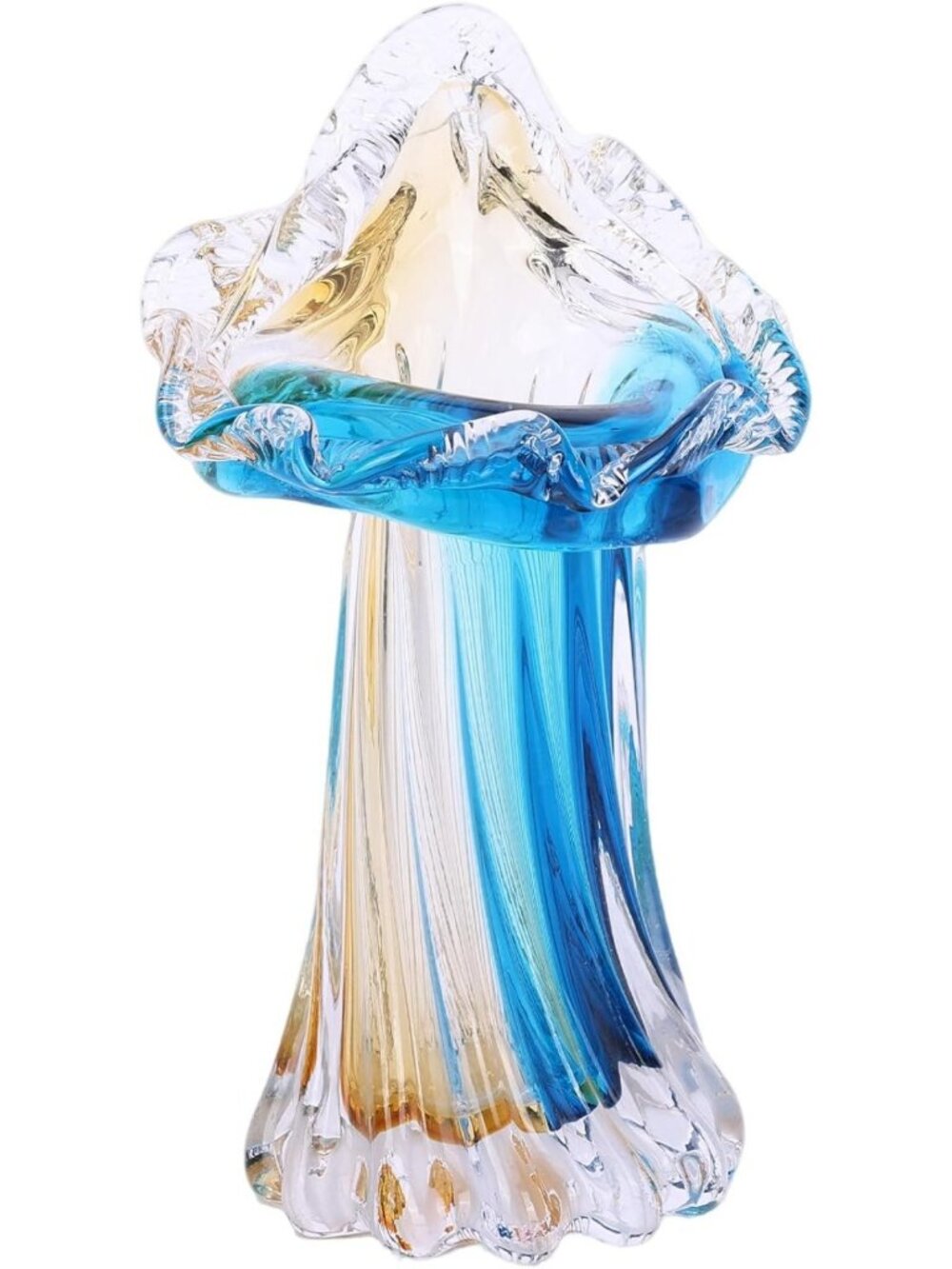 Stunning Blue & Gold Hand Blown Art Glass Vase - Sculptural Home Decor